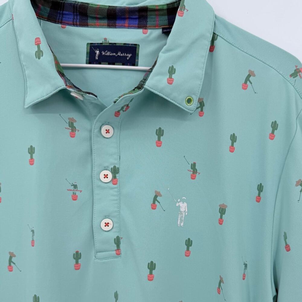 William Murray Golf Free Hugs Cactus Performance Polo Mint Medium - Picture 3 of 12